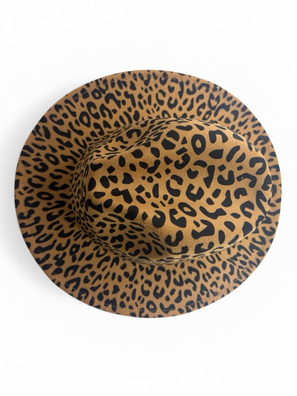 Leopard Print Wide Brim Fedora Hat, Brown and Black,OS - Picture 5 of 9